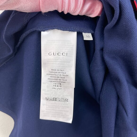 NWT Gucci kids ruffled dress with bow navy blue red green size 10 - Picture 11 of 12